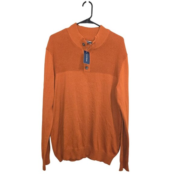 Club Room Mens Large Half Button Mock Neck Sweater Orange NWT - Picture 1 of 3